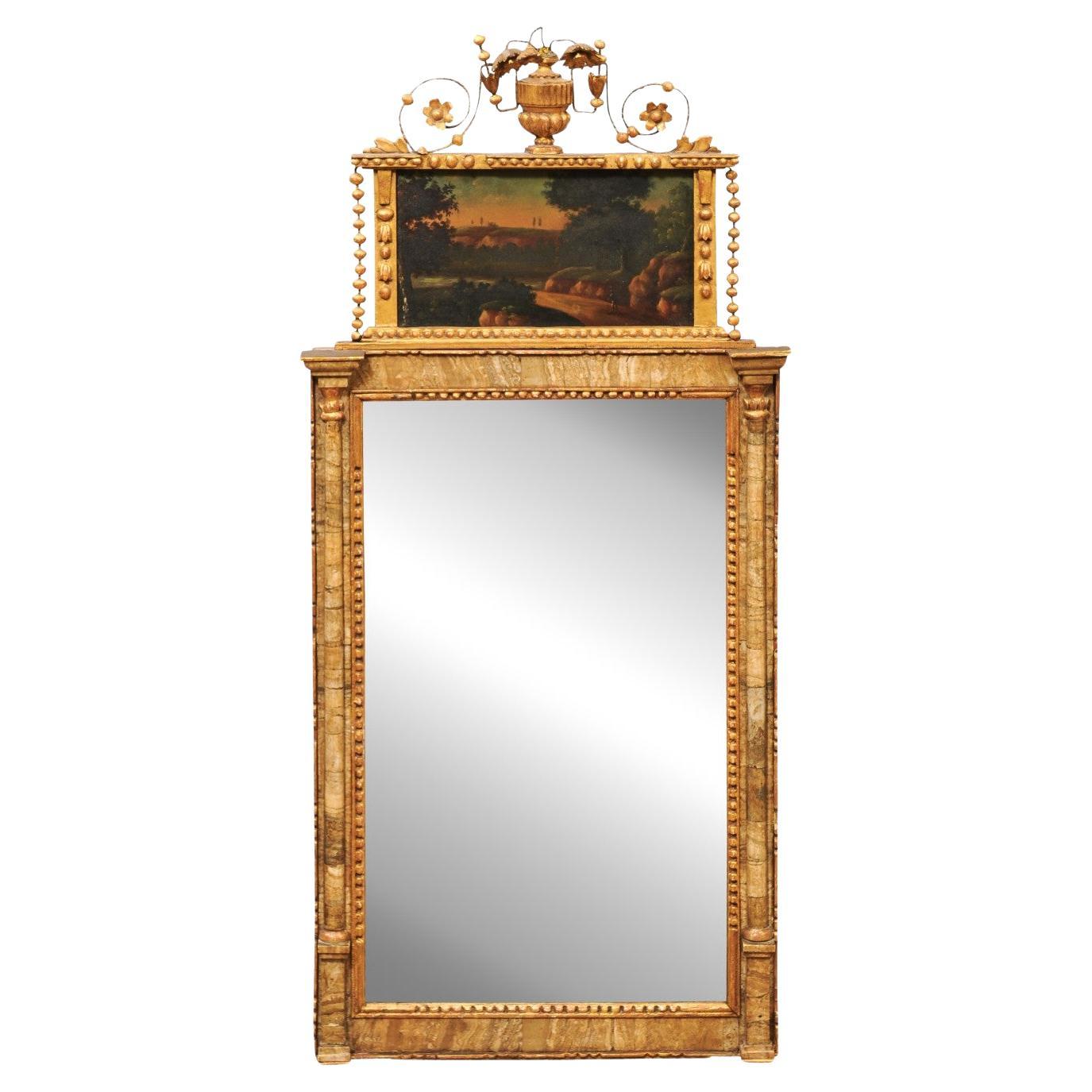 Late 18th Century Italian Neoclassical Giltwood & Marble Veneered Mirror