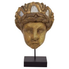 Late 18th Century Italian Neoclassical Small Carved Wooden Head with Mirrors