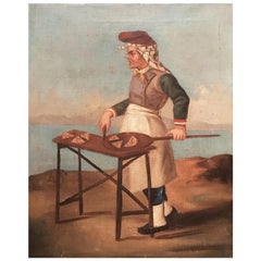 Late 18th Century Italian Oil on Canvas Portrait of a Pizza Maker on the Coast