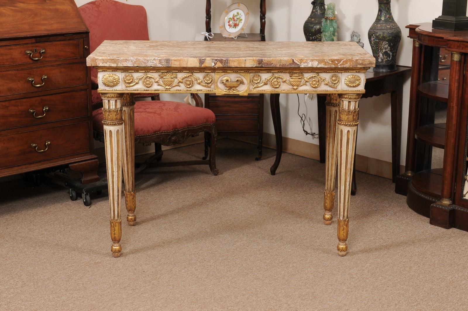 Late 18th Century Italian Painted and Parcel Gilt Neoclassical Console For Sale 5