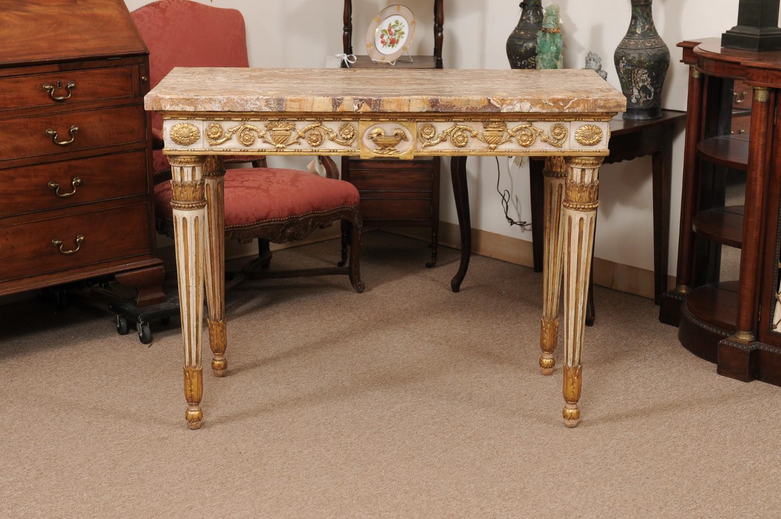 Late 18th Century Italian Painted and Parcel Gilt Neoclassical Console  For Sale 5