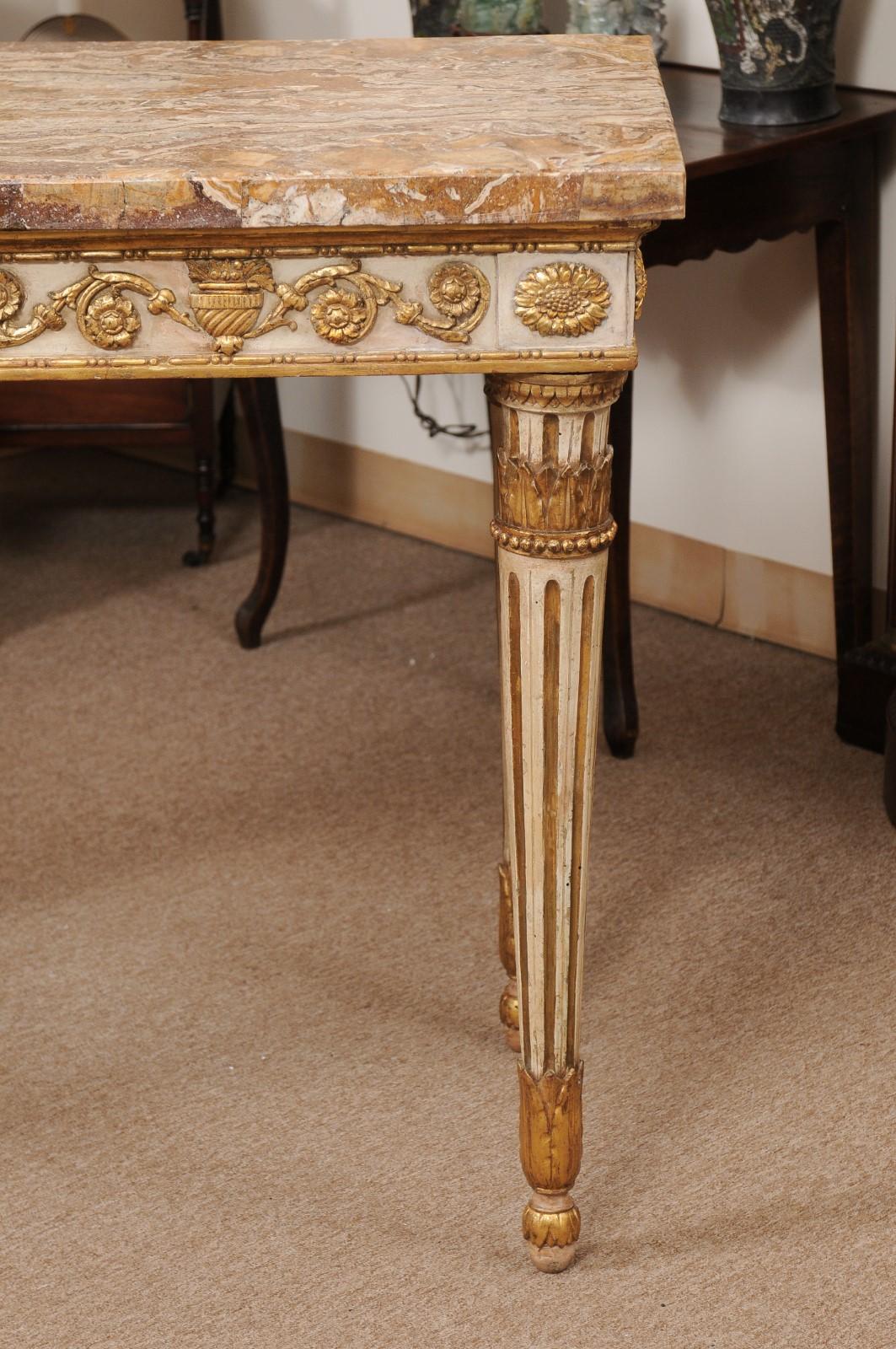 Late 18th Century Italian Painted and Parcel Gilt Neoclassical Console  For Sale 8