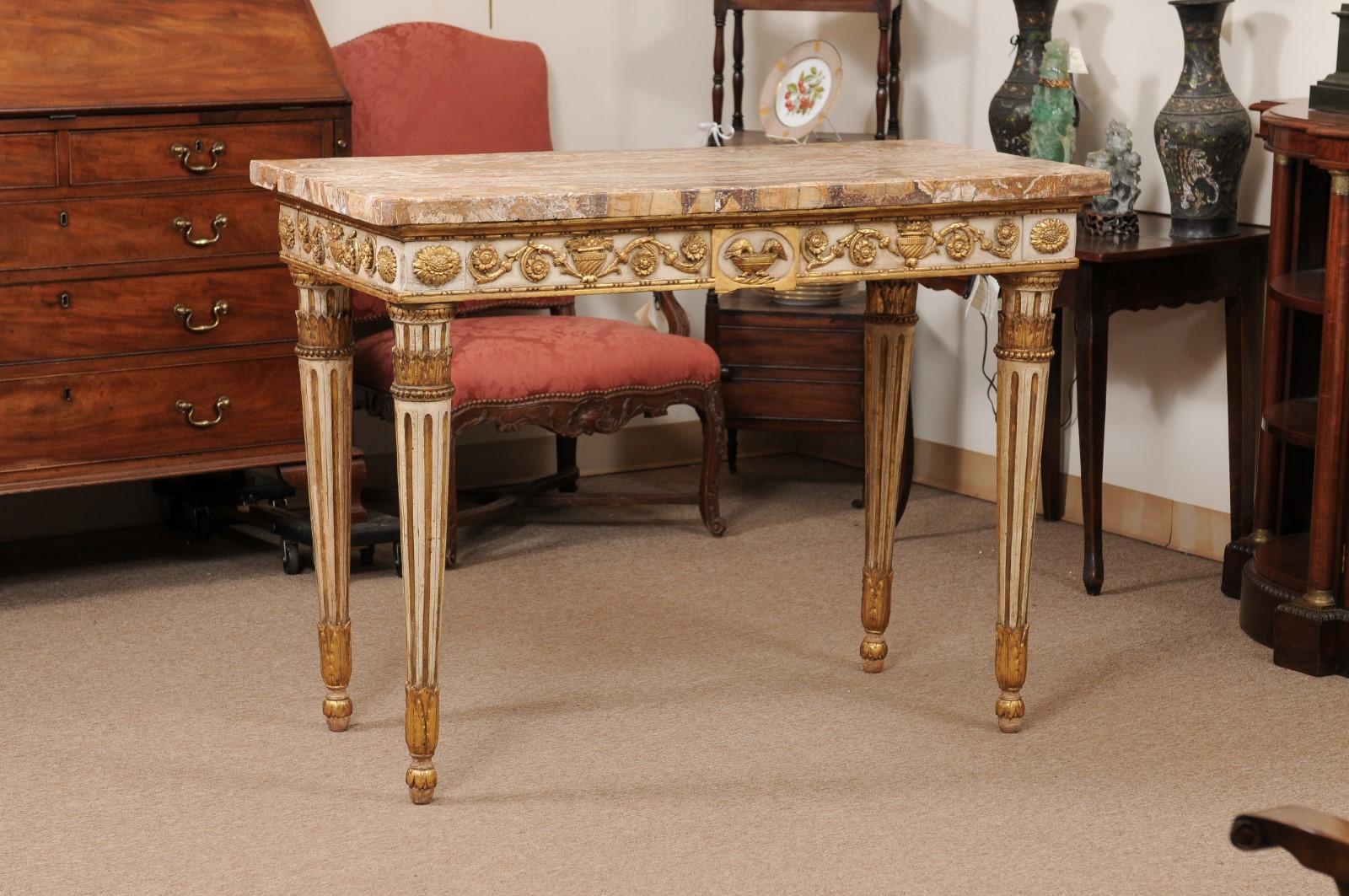 Late 18th Century Italian Painted and Parcel Gilt Neoclassical Console  For Sale 11