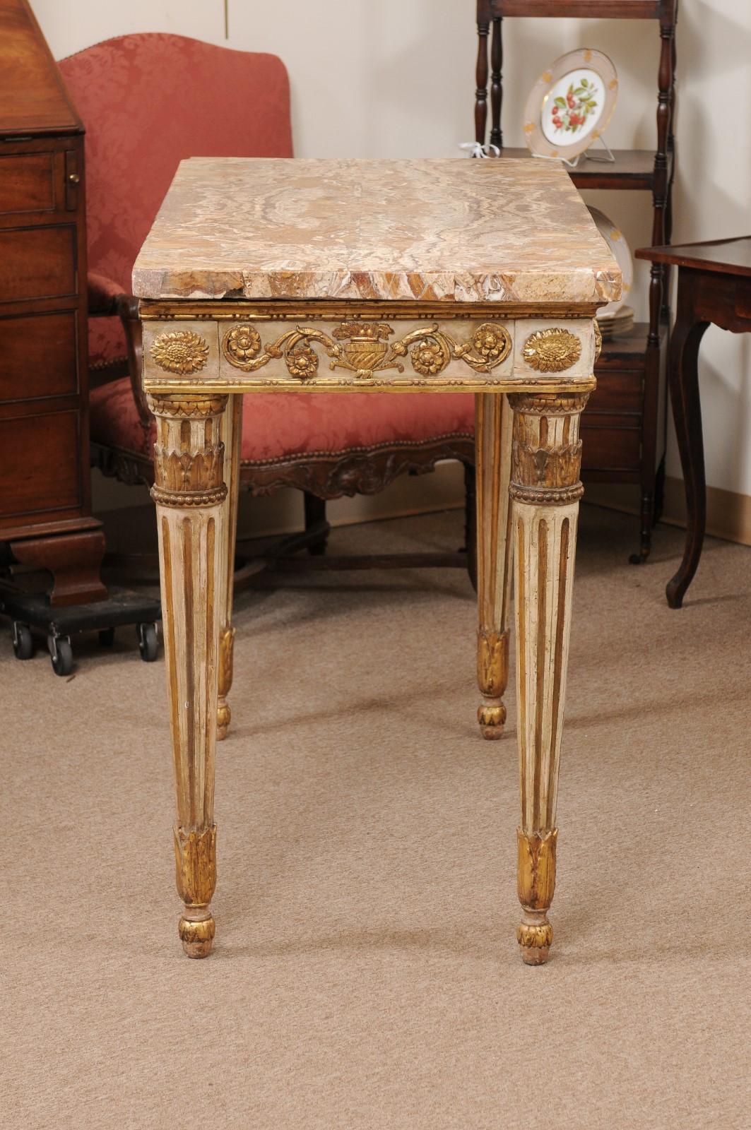 Late 18th Century Italian Painted and Parcel Gilt Neoclassical Console  In Good Condition For Sale In Atlanta, GA