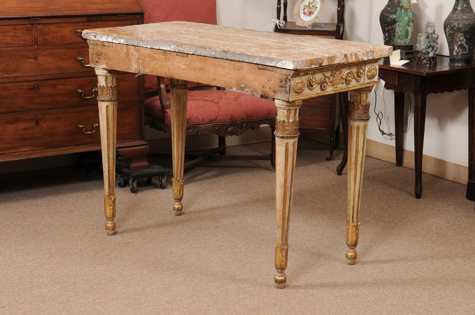 18th Century and Earlier Late 18th Century Italian Painted and Parcel Gilt Neoclassical Console  For Sale