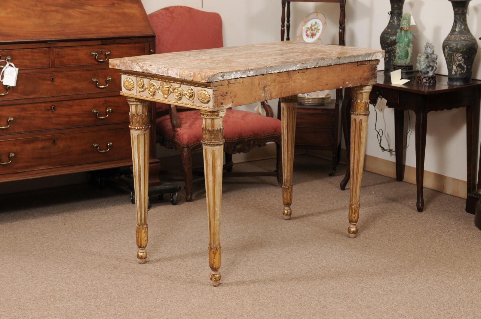 Late 18th Century Italian Painted and Parcel Gilt Neoclassical Console  For Sale 1