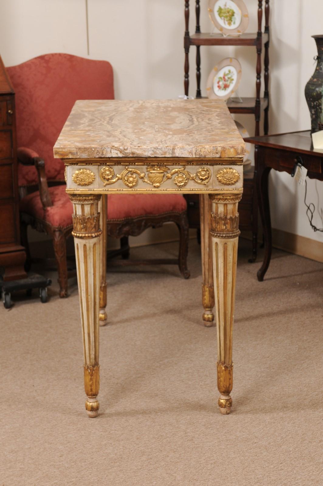 Late 18th Century Italian Painted and Parcel Gilt Neoclassical Console  For Sale 2