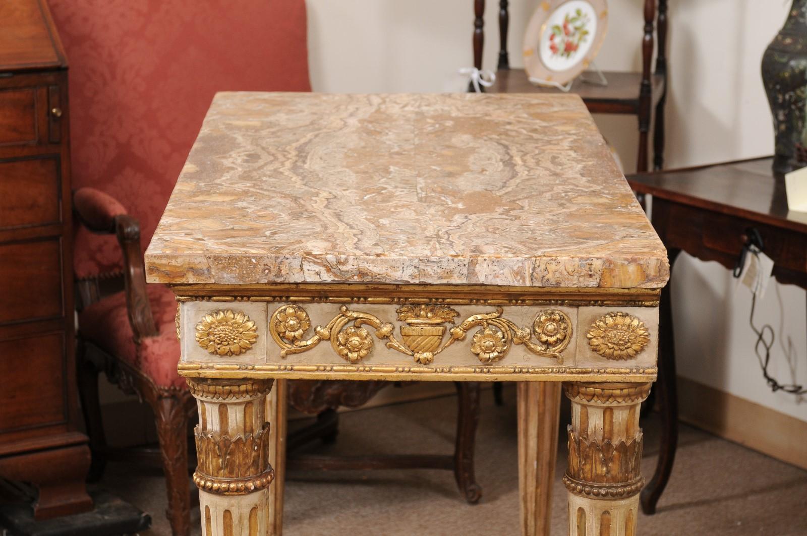 Late 18th Century Italian Painted and Parcel Gilt Neoclassical Console  For Sale 3