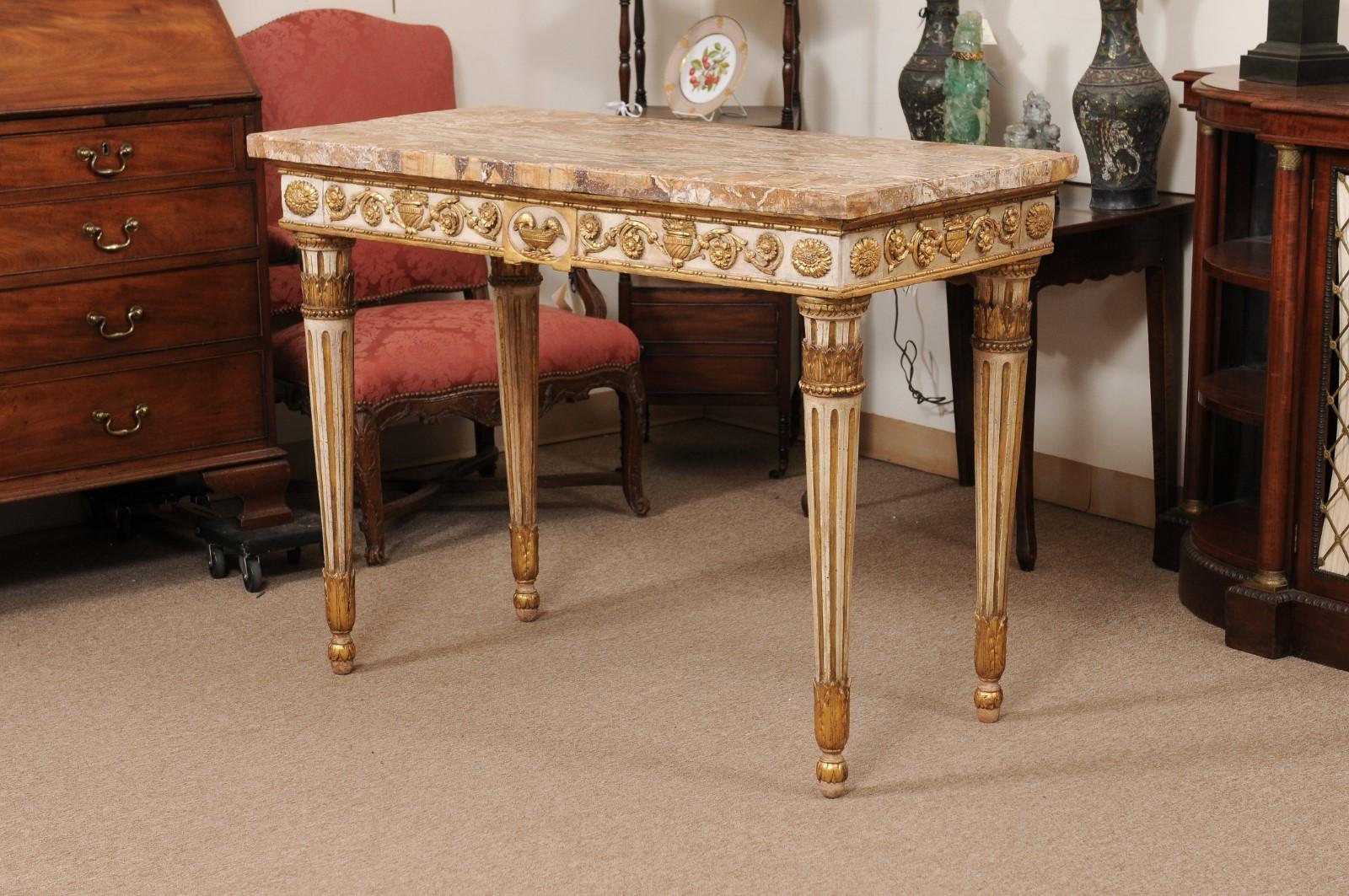 Late 18th Century Italian Painted and Parcel Gilt Neoclassical Console  For Sale 4