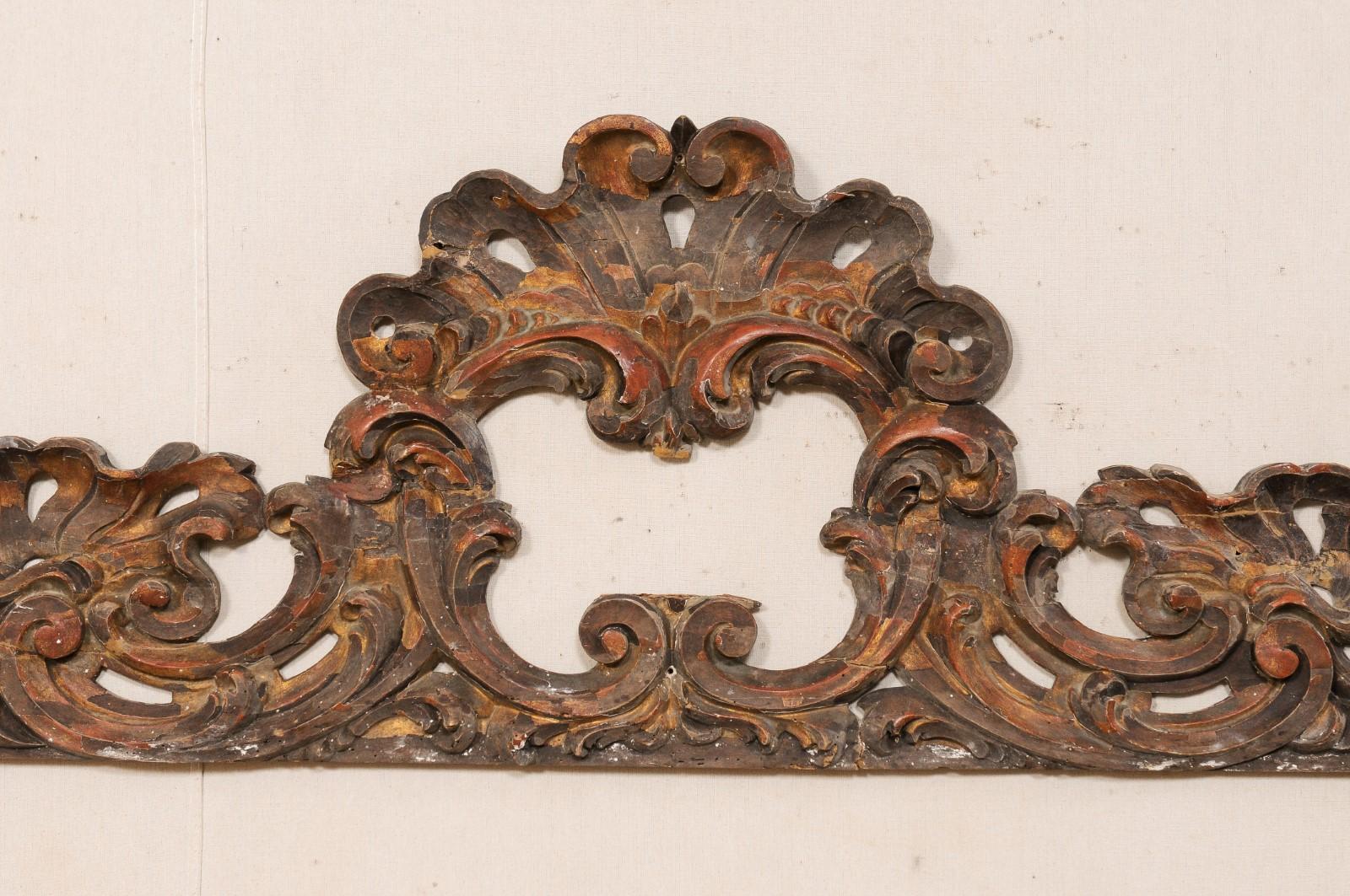 19th Century Late 18th Century Italian Pierce-Carved Wood Pediment Fragment For Sale