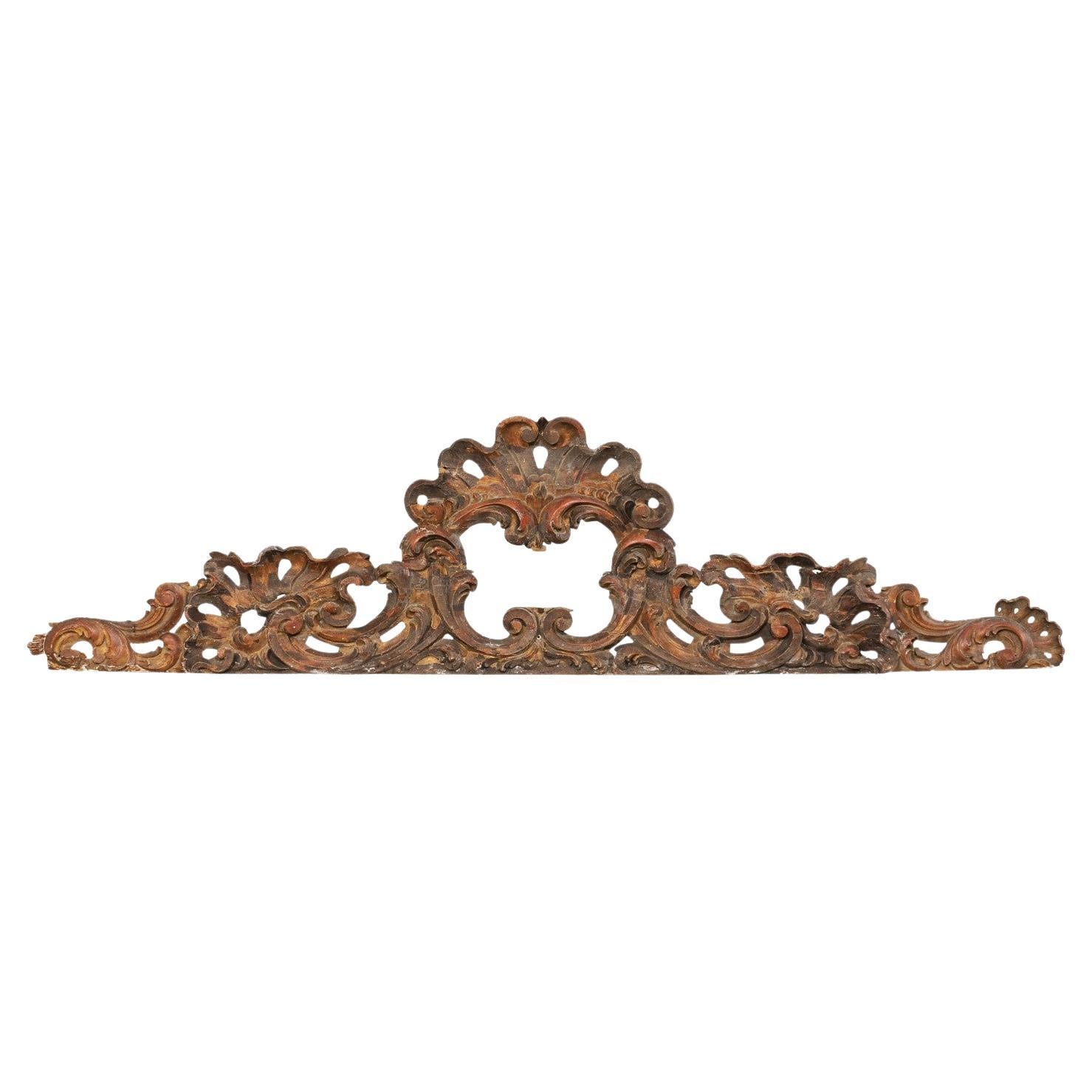 Late 18th Century Italian Pierce-Carved Wood Pediment Fragment For Sale