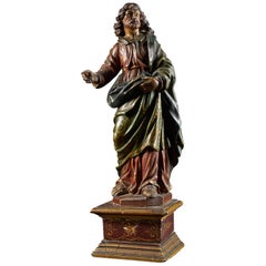 Late 18th Century, Italian Shool, Wooden Polychrome Standing Jezus Christ Statue