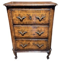 Late 18th Century Italian Three Drawer Diminutive Walnut Chest with Burl Inlay