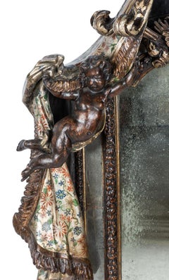 Late 18th Century Italian Venetian Hand Carved Wood Mirror w/ Putti & Drapery