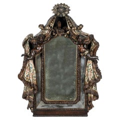 Late 18th Century Italian Venetian Hand Carved Wood Mirror w/ Putti & Drapery