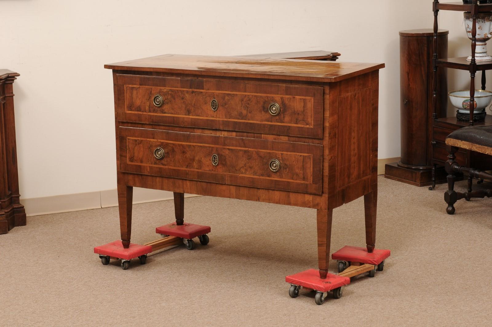 Late 18th Century Italian Walnut 2 Drawer Commode with Inlay, ca. 1790 For Sale 11