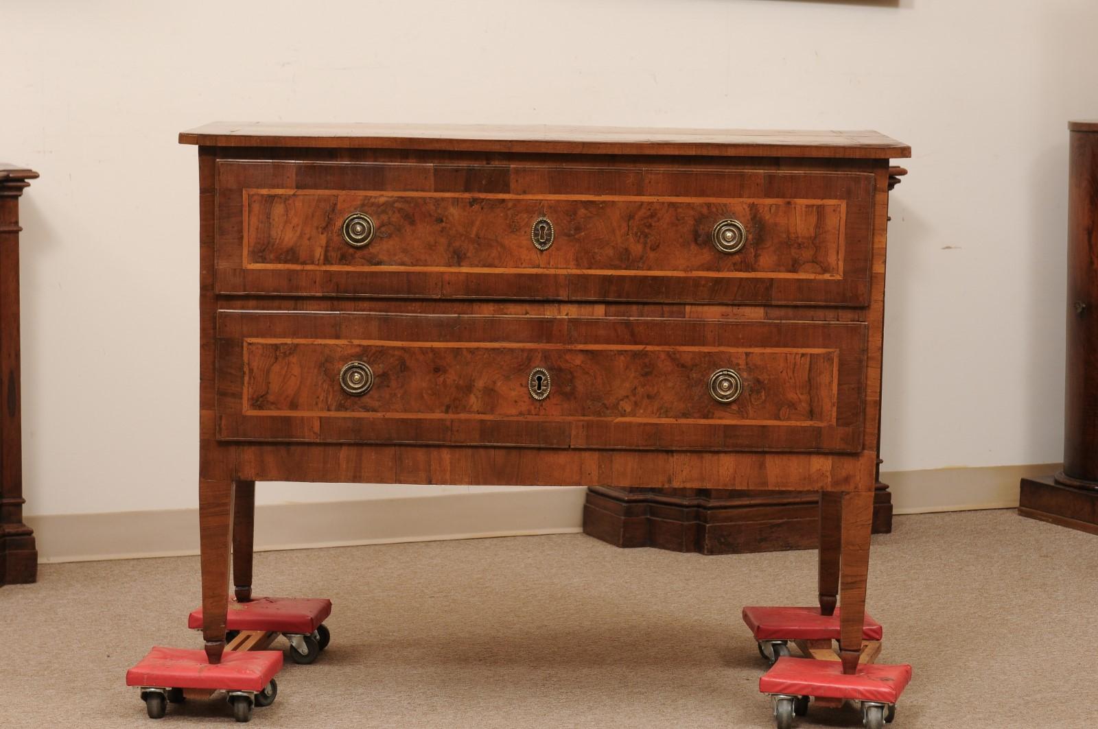 Late 18th Century Italian Walnut 2 Drawer Commode with Inlay, ca. 1790 For Sale 12