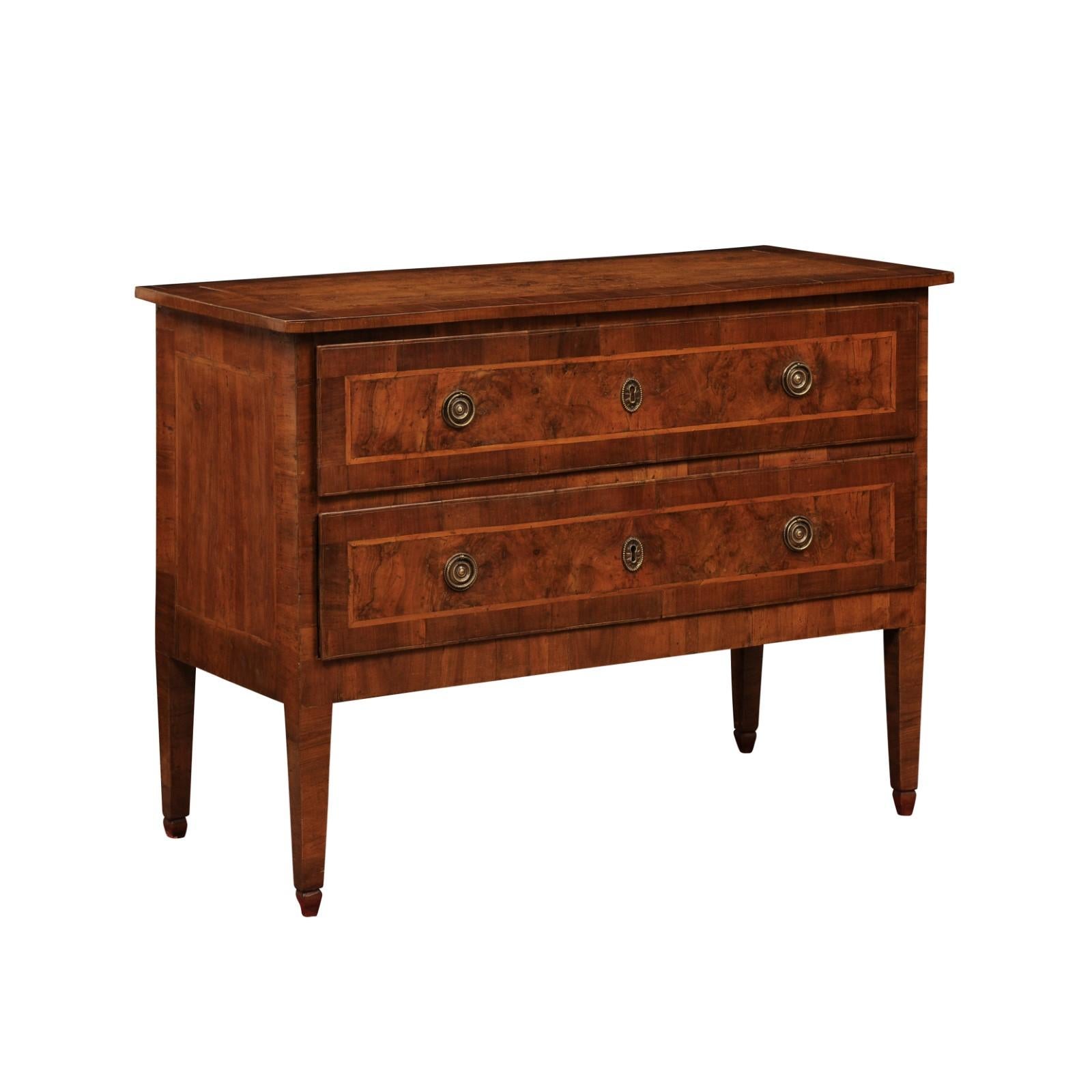 Late 18th Century Italian Walnut 2 Drawer Commode with Inlay, ca. 1790 In Good Condition For Sale In Atlanta, GA