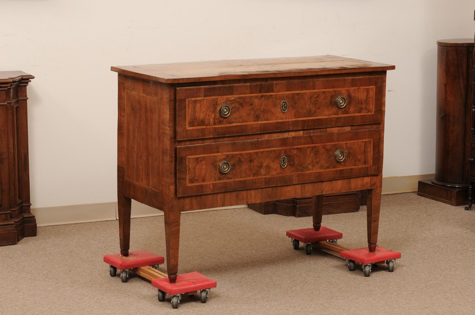 Late 18th Century Italian Walnut 2 Drawer Commode with Inlay, ca. 1790 For Sale 1