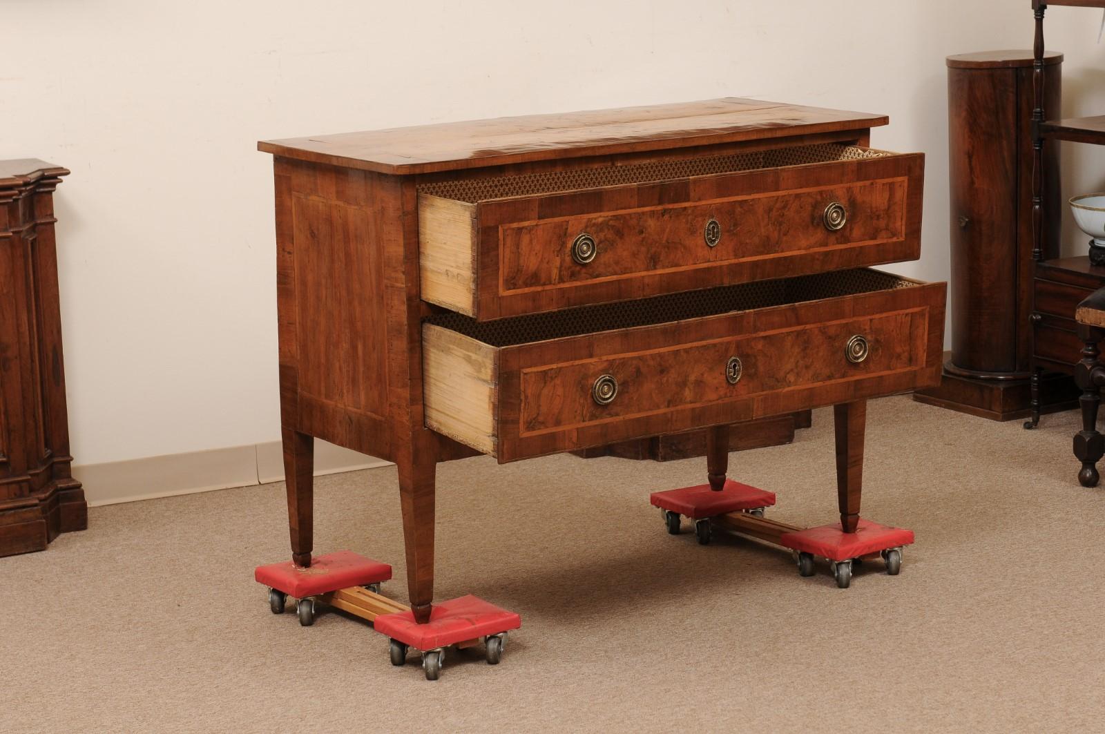 Late 18th Century Italian Walnut 2 Drawer Commode with Inlay, ca. 1790 For Sale 3