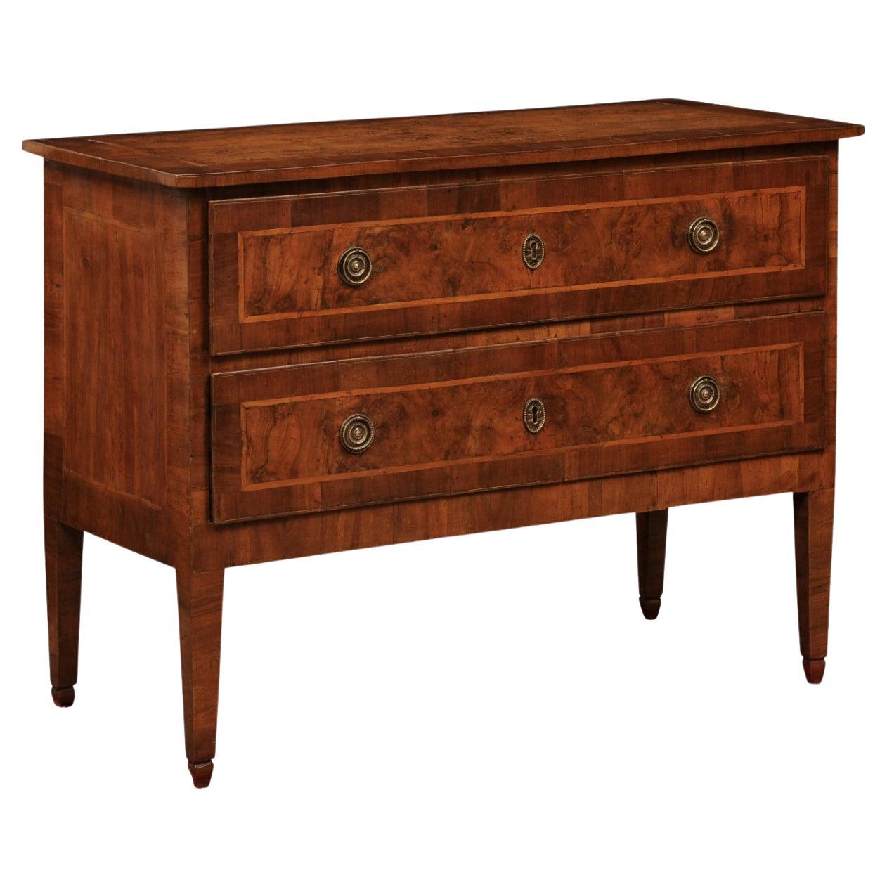 Late 18th Century Italian Walnut 2 Drawer Commode with Inlay, ca. 1790 For Sale
