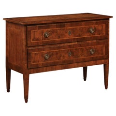 Antique Late 18th Century Italian Walnut 2 Drawer Commode with Inlay, ca. 1790