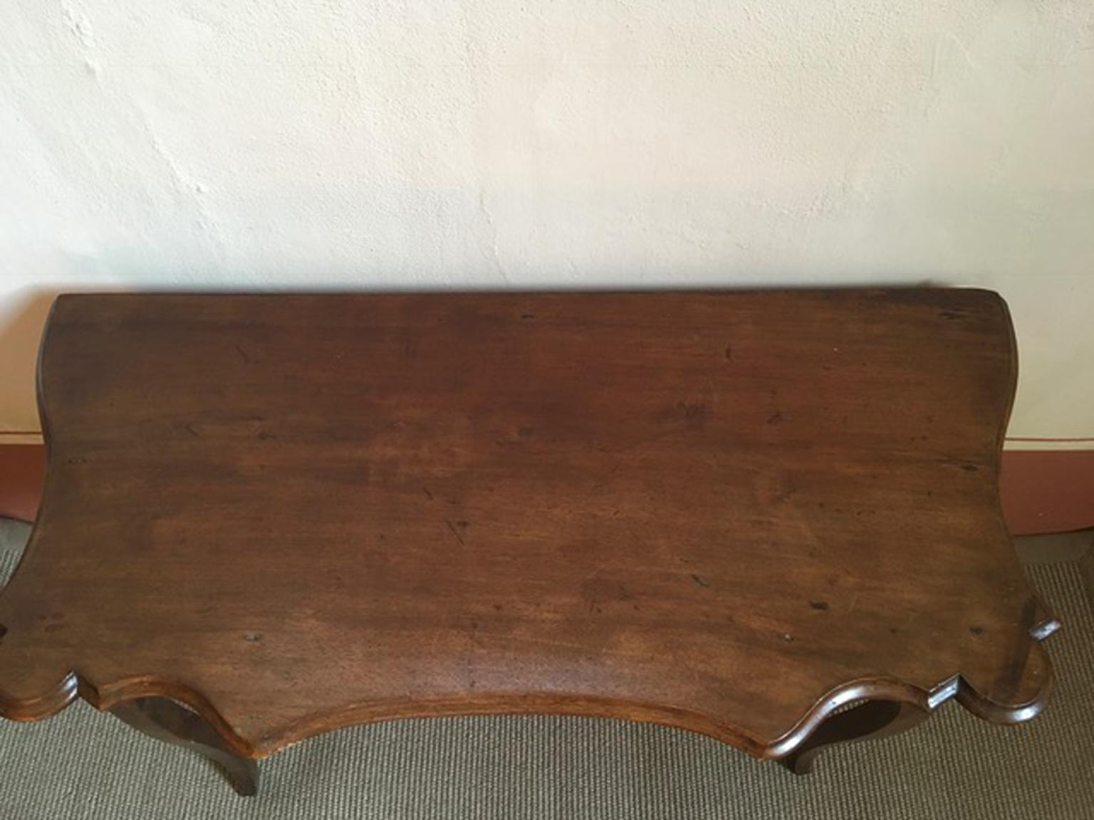 Italy Late 18th Century Regency Walnut Console or Wall Desk Hand Carved For Sale 6