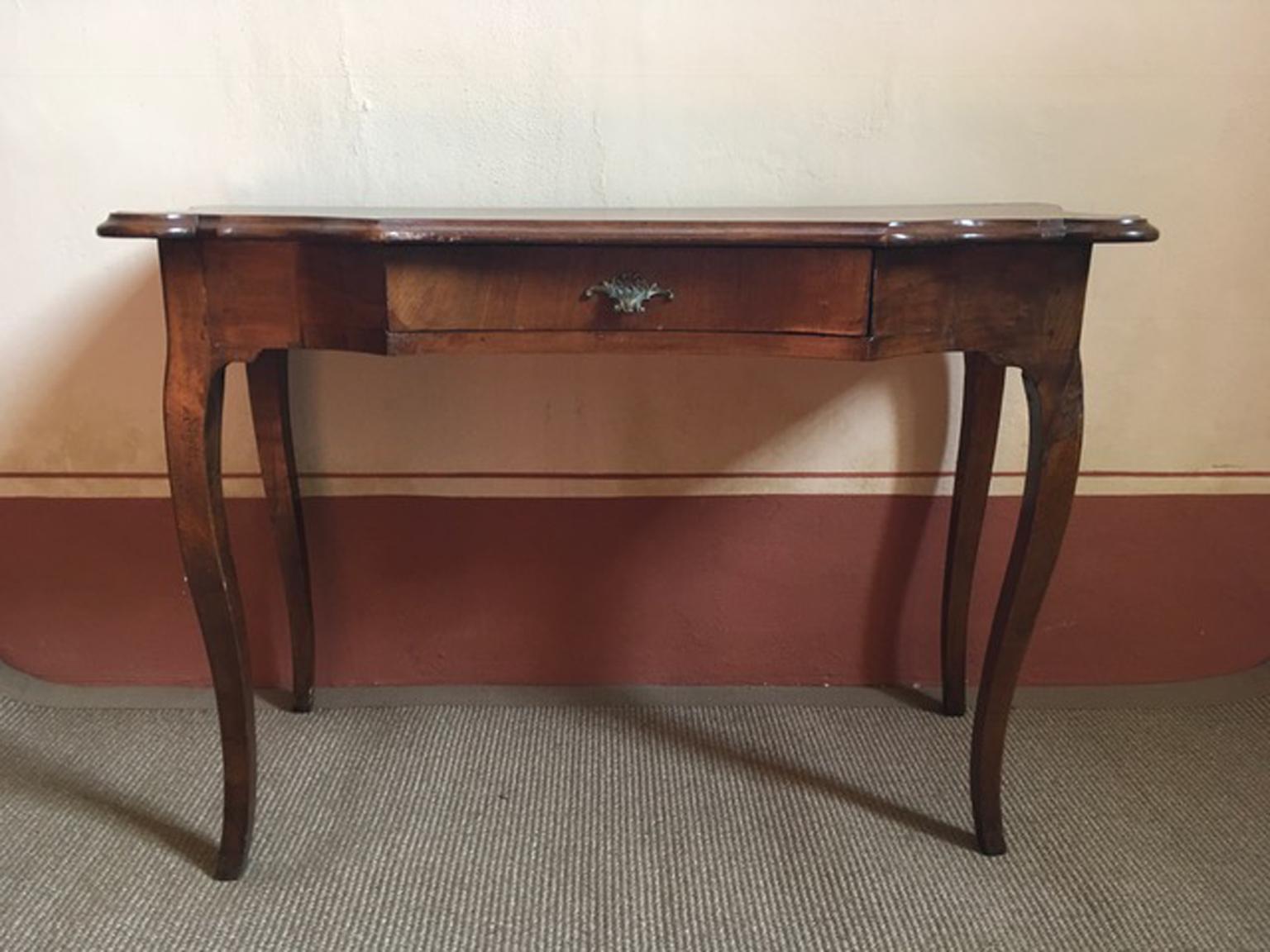 Italian Italy Late 18th Century Regency Walnut Console or Wall Desk Hand Carved For Sale