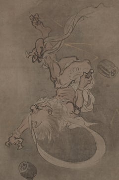 Late 18th Century Japanese Framed Painting, God of Thunder by Yamaguchi Soken