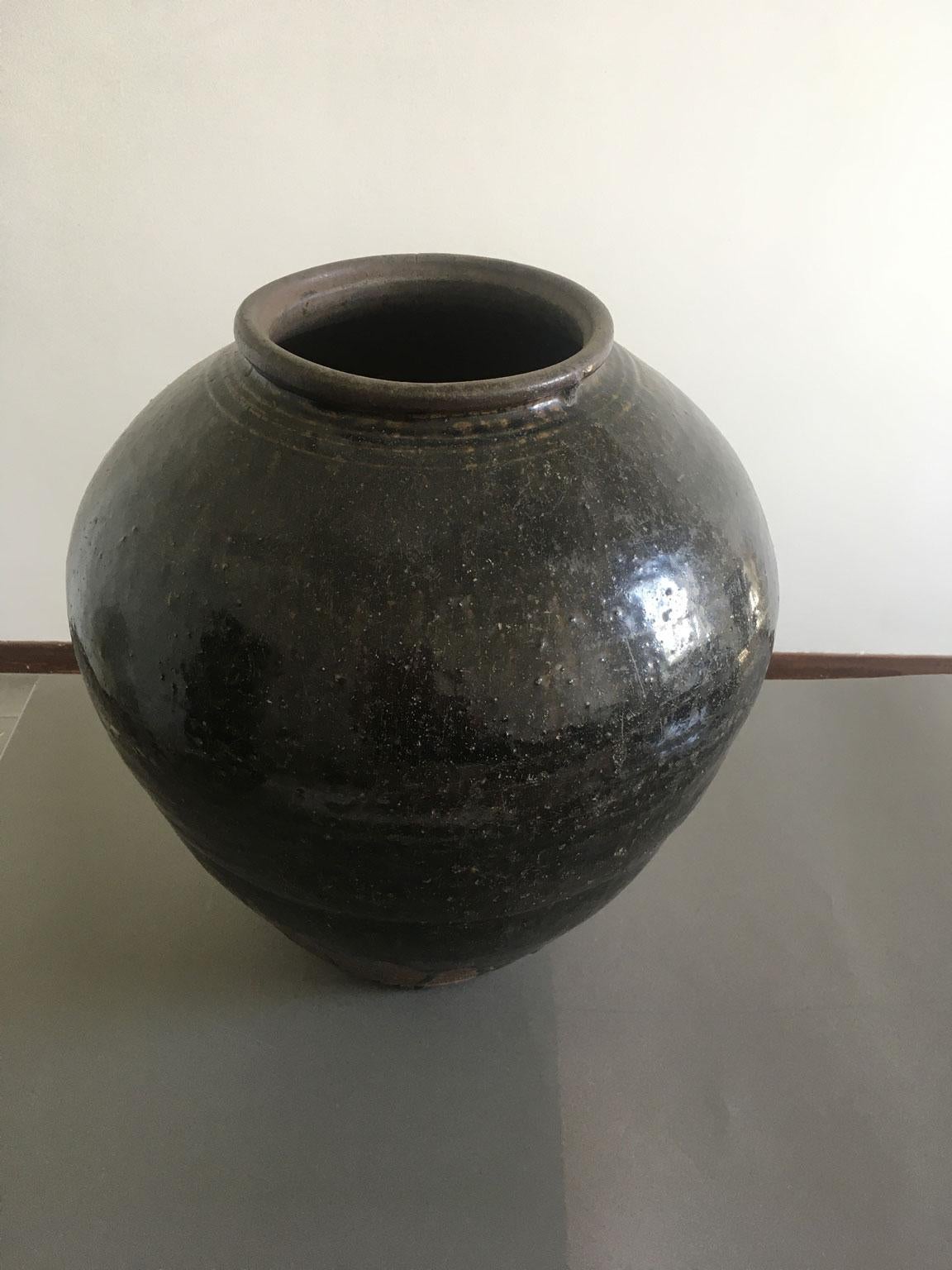 Cambodian Late 18th Century Khmer Brown Glazed Terracotta Vase For Sale