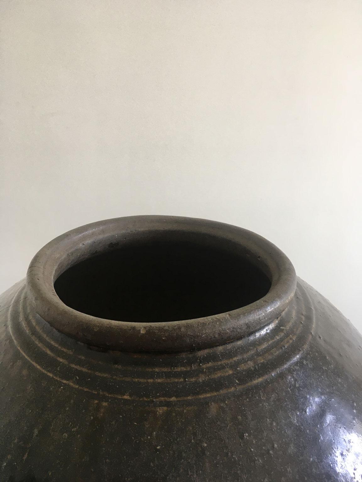 Late 18th Century Khmer Brown Glazed Terracotta Vase For Sale 3
