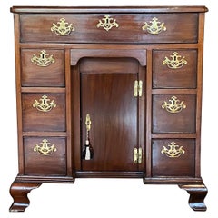 Late 18th Century Ladies Antique Mahogany Keyhole Desk, Original Brass Handles