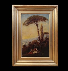 LATE 18th CENTURY LANDSCAPE PAINTING WITH FIGURES