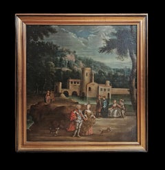LATE 18th CENTURY LANDSCAPE PAINTING WITH FIGURES