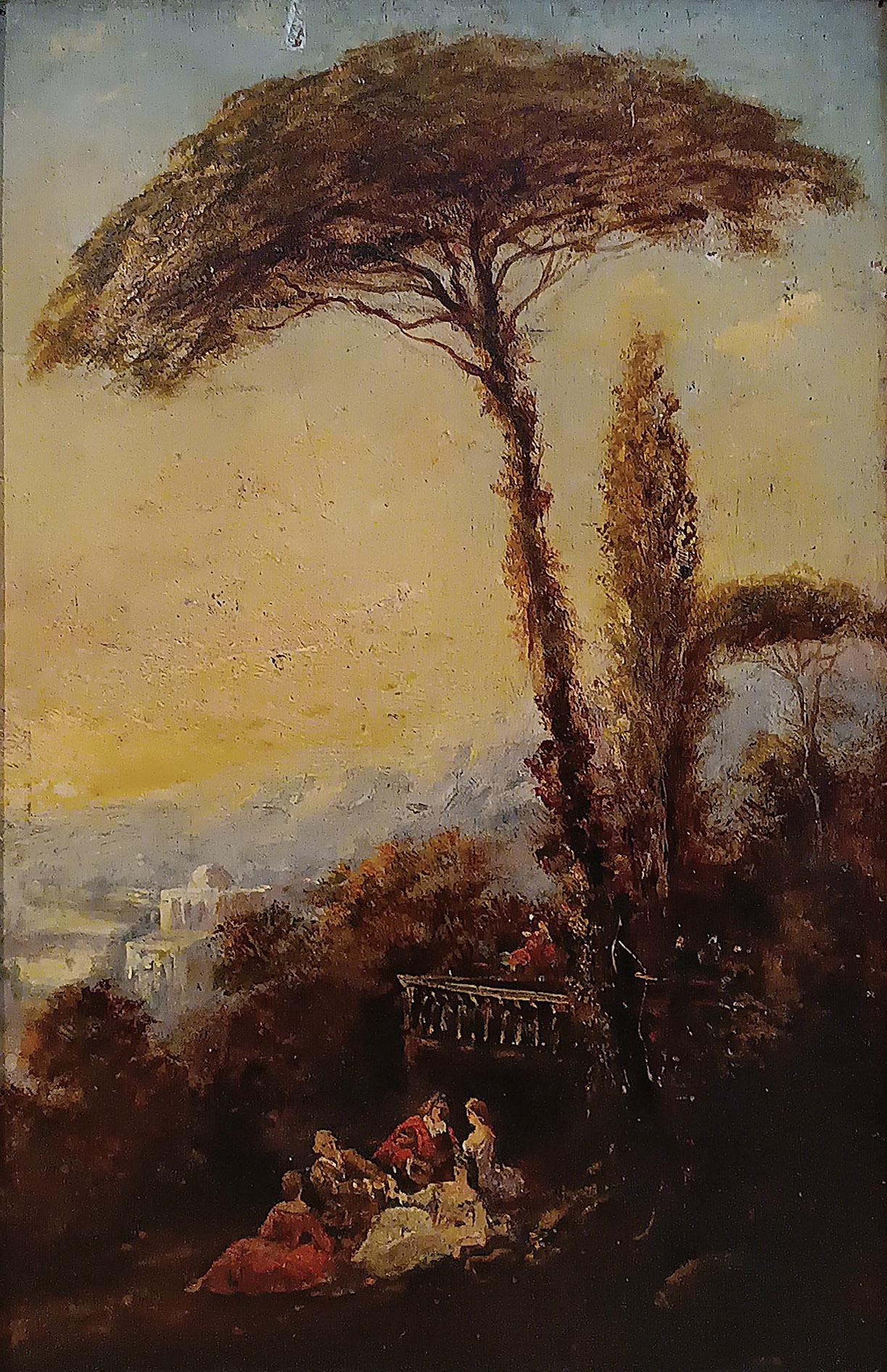 Italian LATE 18th CENTURY LANDSCAPE PAINTING WITH FIGURES For Sale