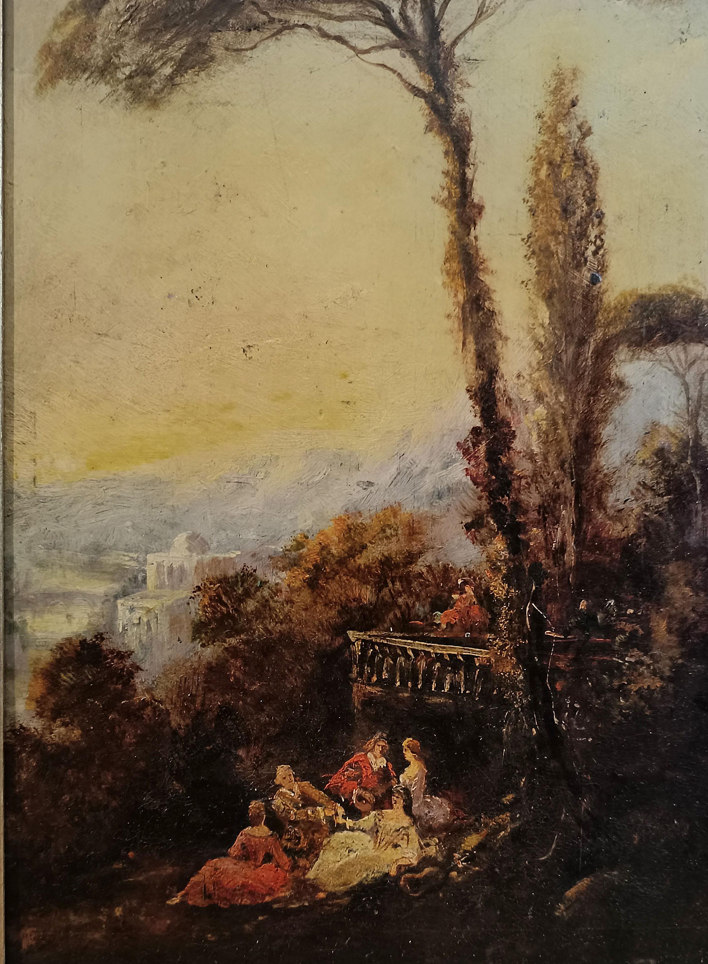 18th Century LATE 18th CENTURY LANDSCAPE PAINTING WITH FIGURES For Sale