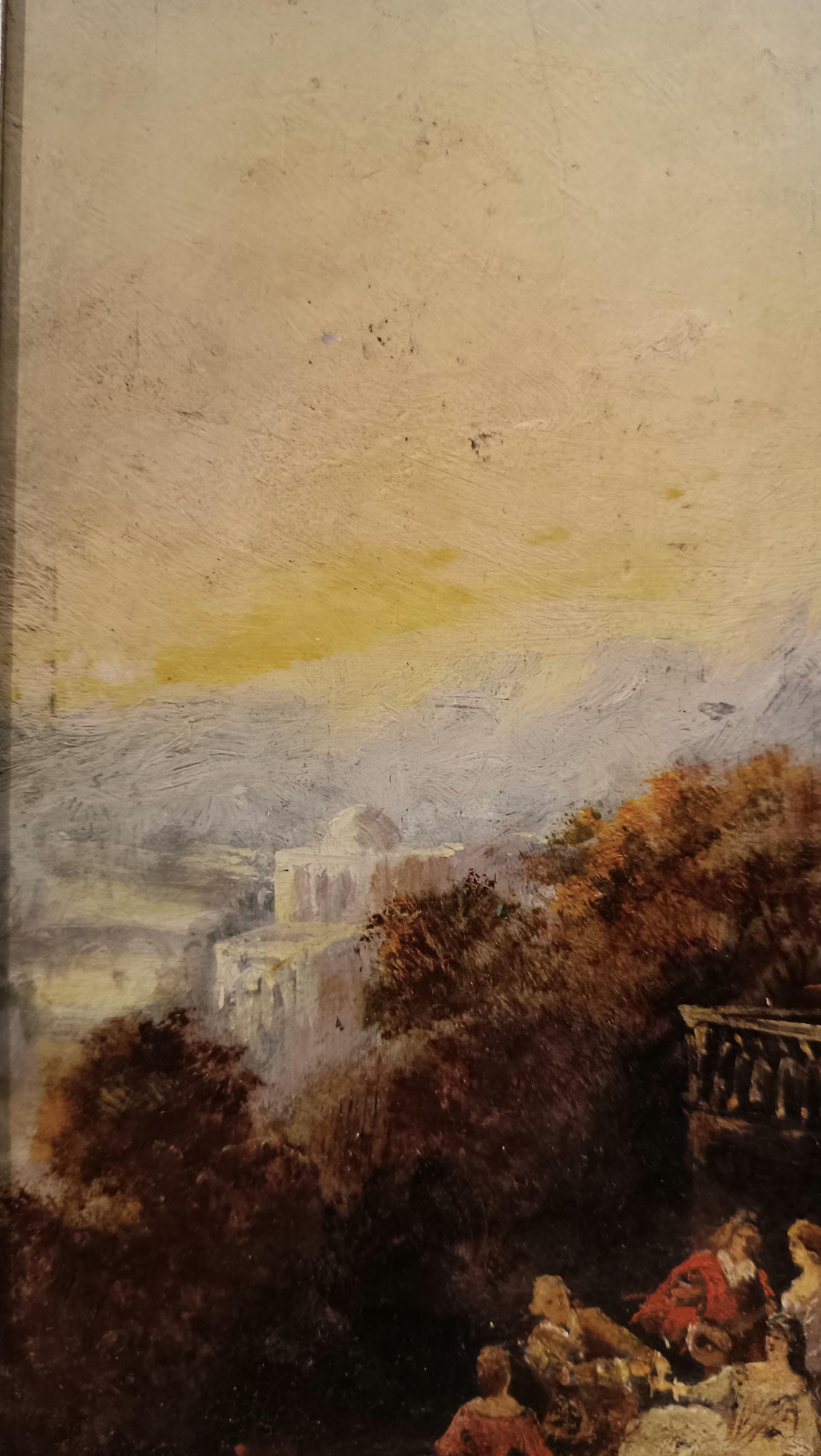 Wood LATE 18th CENTURY LANDSCAPE PAINTING WITH FIGURES For Sale
