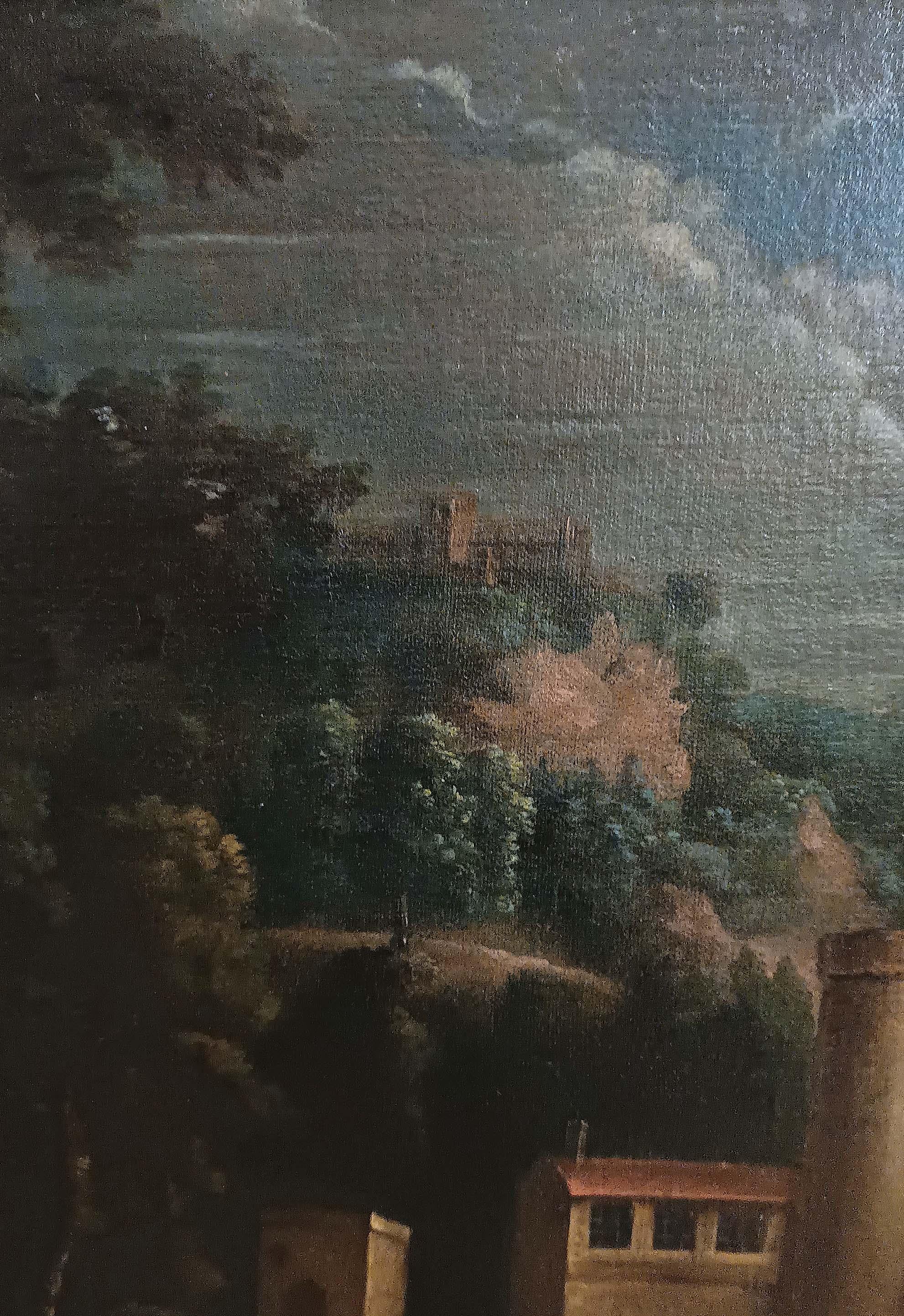 18th Century LATE 18th CENTURY LANDSCAPE PAINTING WITH FIGURES in vendita