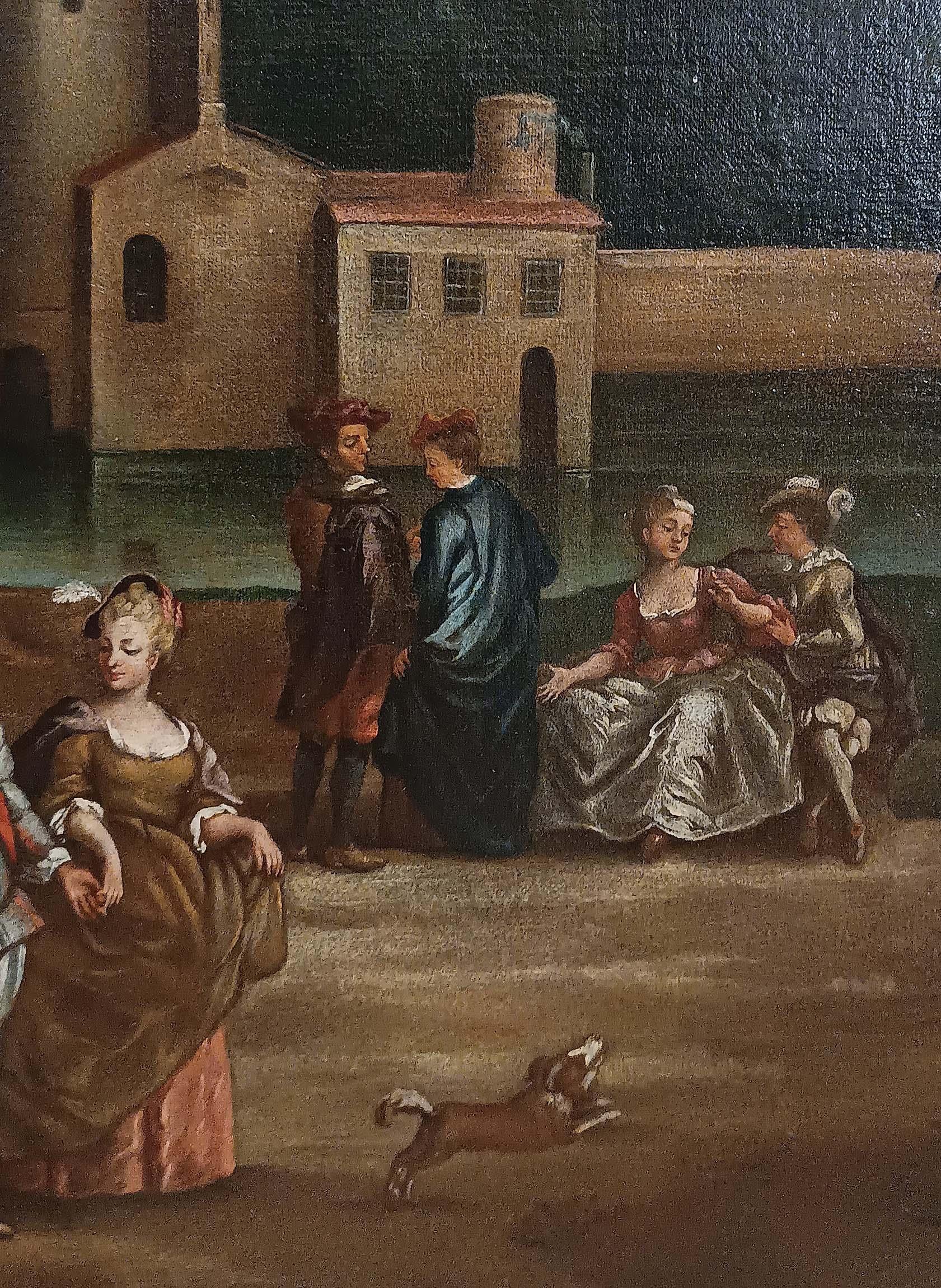 Tela LATE 18th CENTURY LANDSCAPE PAINTING WITH FIGURES in vendita