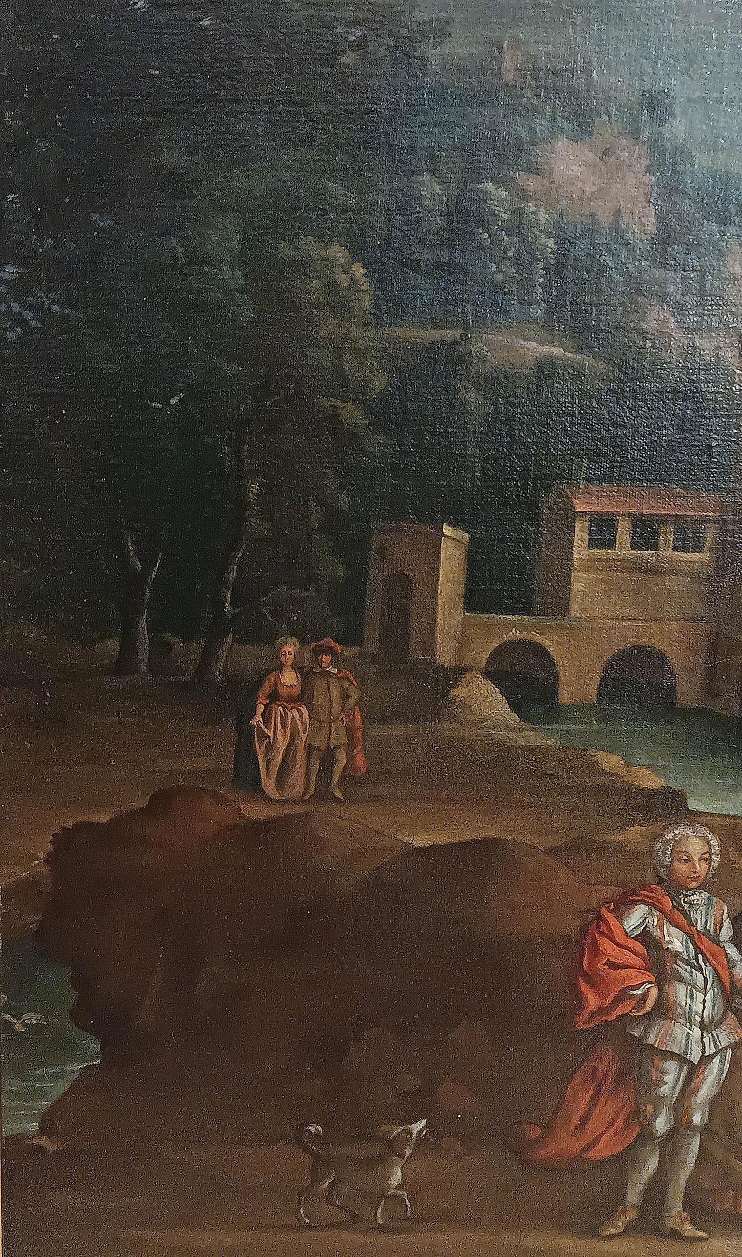 LATE 18th CENTURY LANDSCAPE PAINTING WITH FIGURES in vendita 1