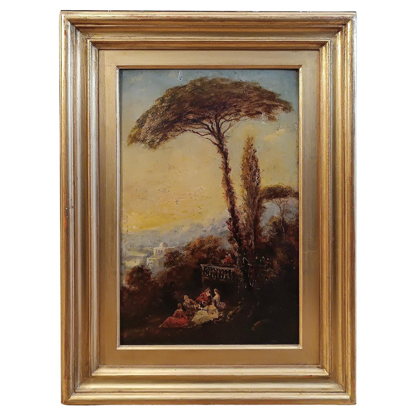 LATE 18th CENTURY LANDSCAPE PAINTING WITH FIGURES