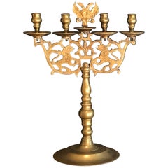 Late 18th Century Large Brass Sabbath Candelabra, Judaica of Poland