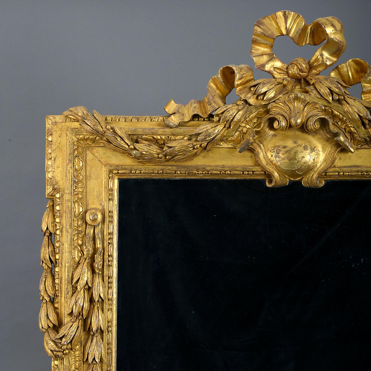French Late 18th Century Large Early Louis XVI Carved Giltwood Mirror
