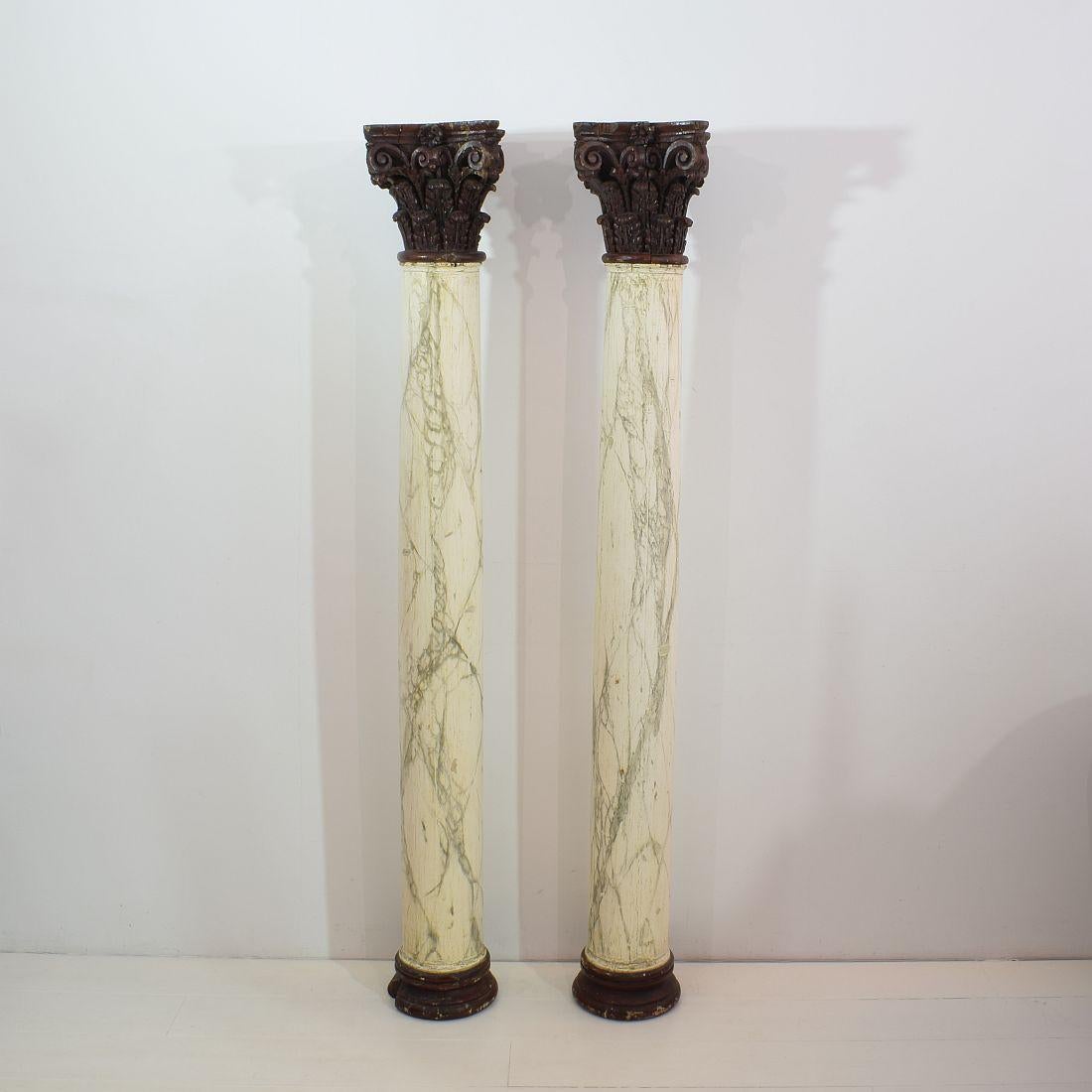 Carved Late 18th Century Large Italian Corinthian Painted Columns