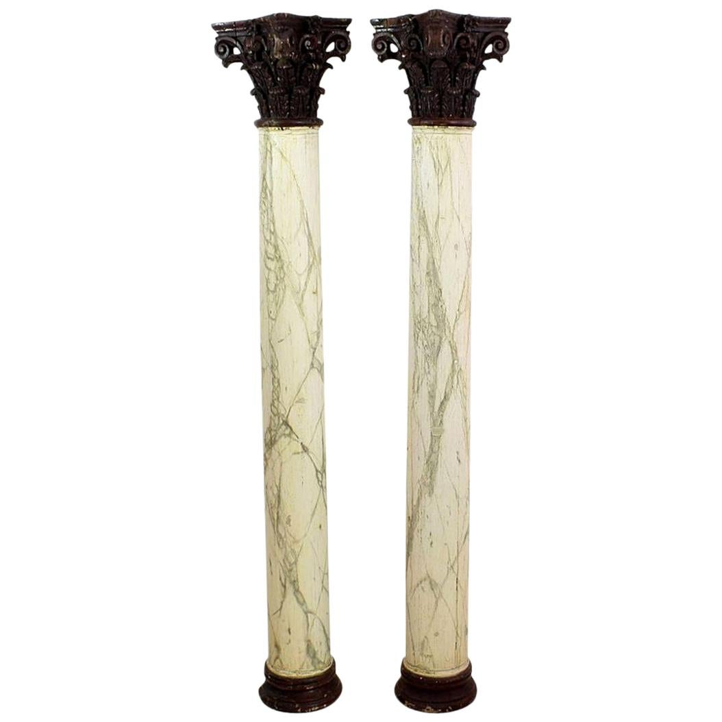 Late 18th Century Large Italian Corinthian Painted Columns