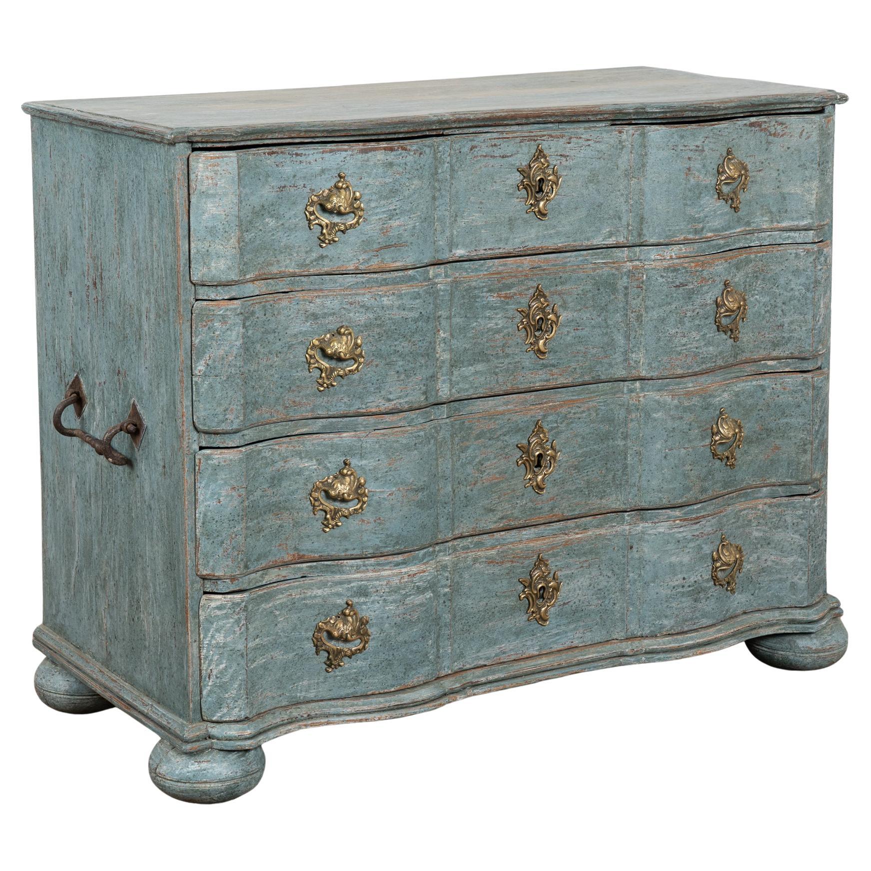 Late 18th Century Large Rococo Blue Chest of Four Drawers, Denmark