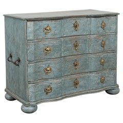 Late 18th Century Large Rococo Blue Chest of Four Drawers, Denmark