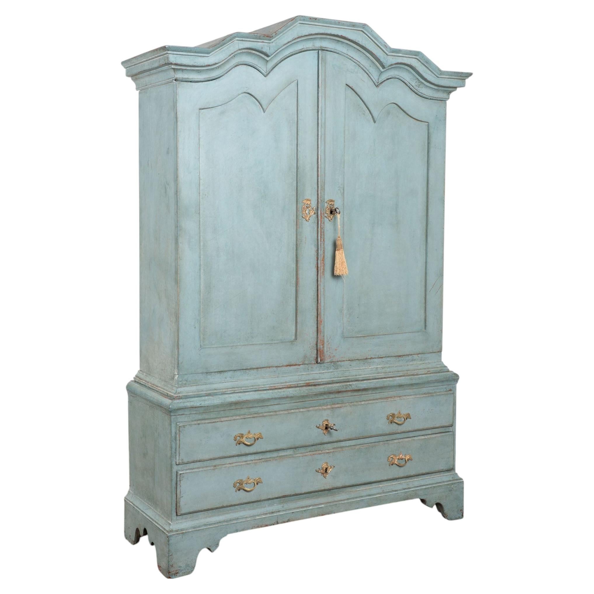 Late 18th Century Large Swedish Blue Painted Wedding Cabinet