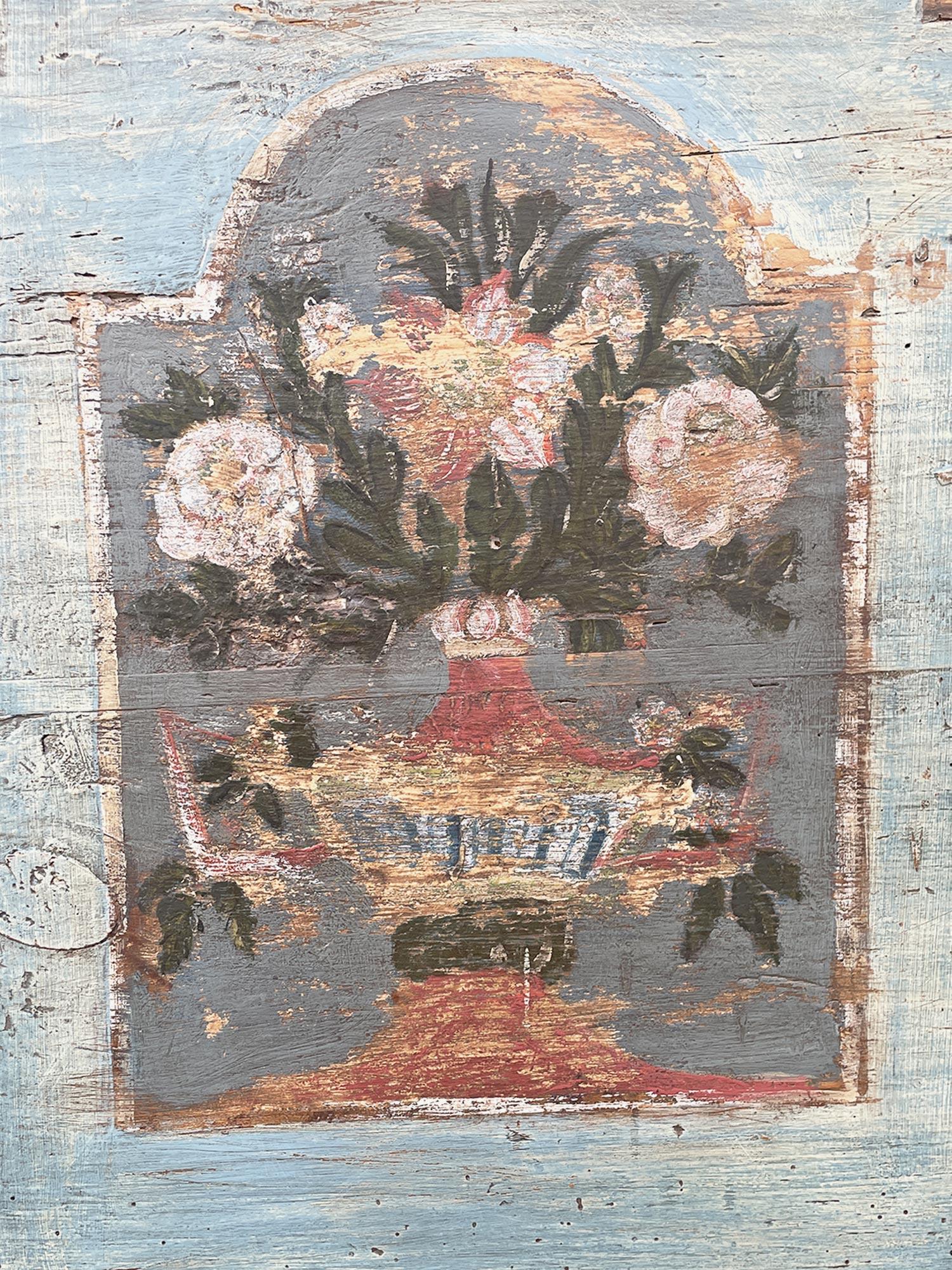Coffre à couvertures peint en bleu clair à la fin du 18e siècle en vente 4