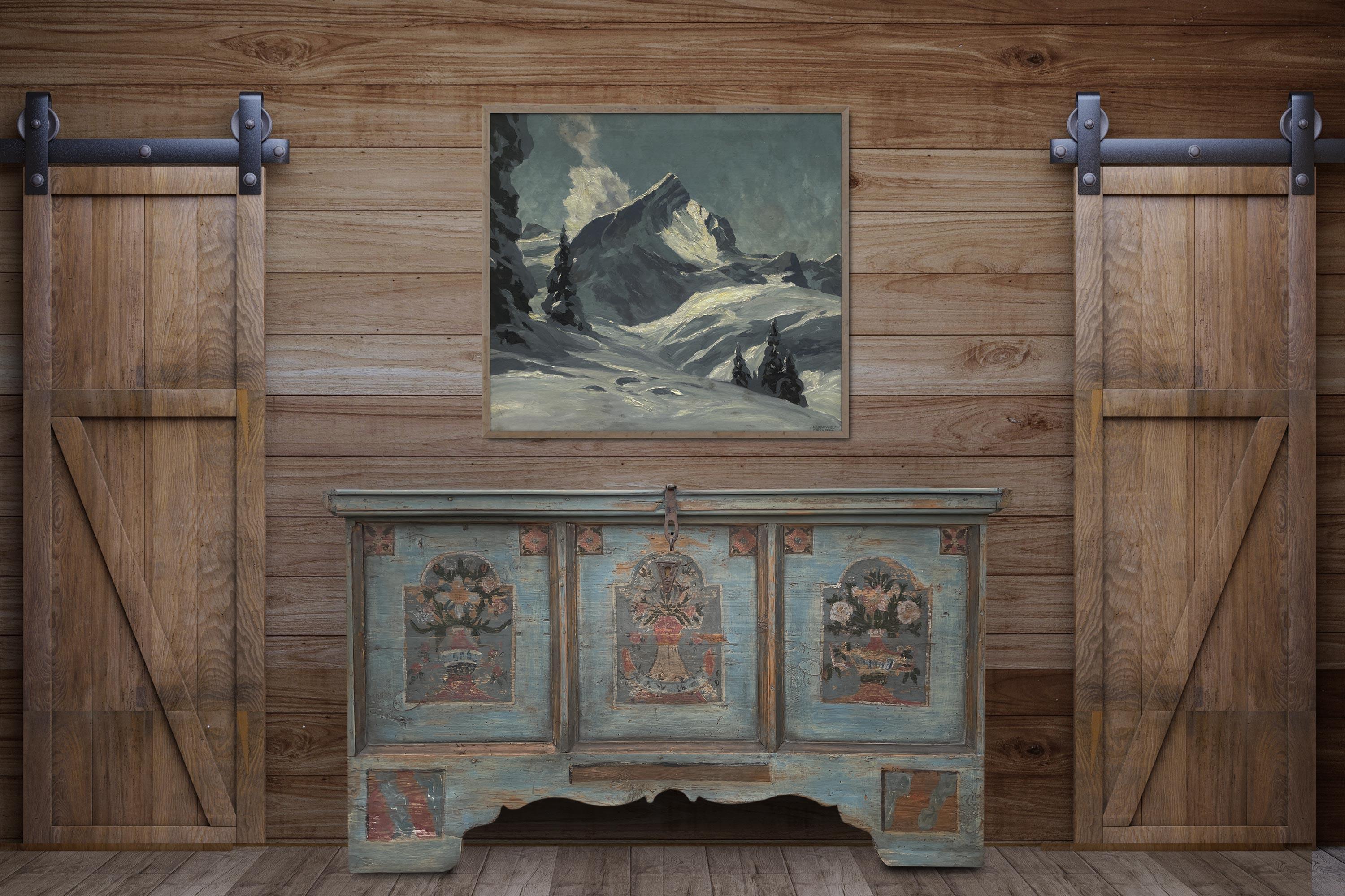Fir Late 18th Century Light Blu Floral Painted Blanket Chest